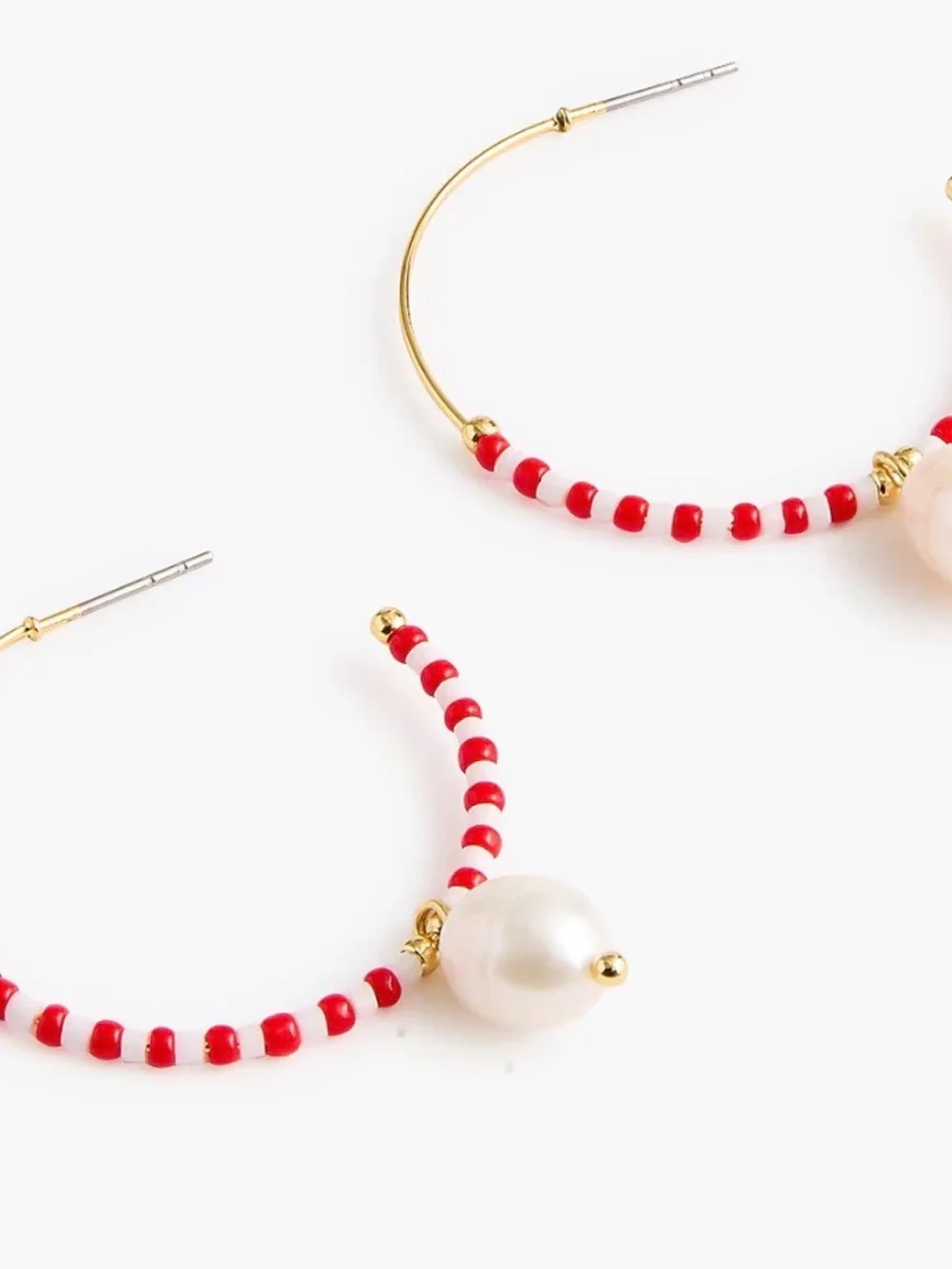 NWT Both-  J.Crew Navy Striped Bead Hoop Earrings with Pearl Charm - Navy & Red